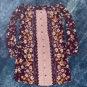 Floral Bohemian Long-sleeve Dress - short